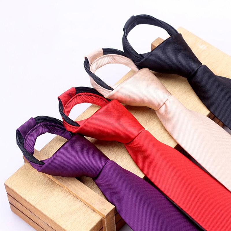 

Sitonjwly Lazy Neckties for Men Suit Business Zipper Neck Tie Black Red Necktie Neckwear Party Gravata Polyester Solid Cravat