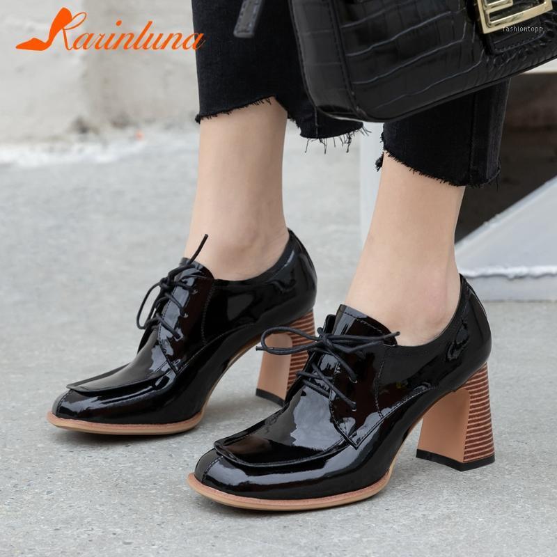 

Karin 2020 New Arrivals Big Size 43 Top Quality Dress Formal Office Pumps Woman Shoes Hoof Heels Lace Up Shoes Lady Pumps1, Black