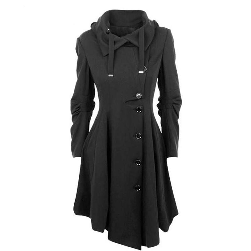 

2020 Fashion Long Medieval Trench Woolen Coat Women Winter Black Stand Collar Gothic Overcoat Elegant Women Coat Vintage Female