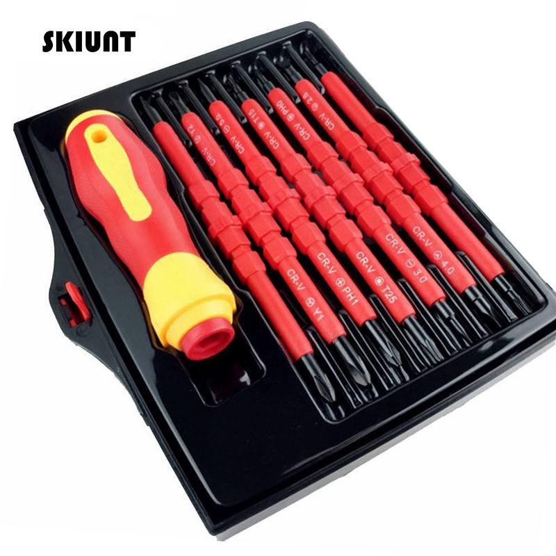 

SKIUNT Insulated Screwdriver Set Screw Driver Bit Magnetic Slotted Screwdrivers Screw Holder For Electrician Hand Tools