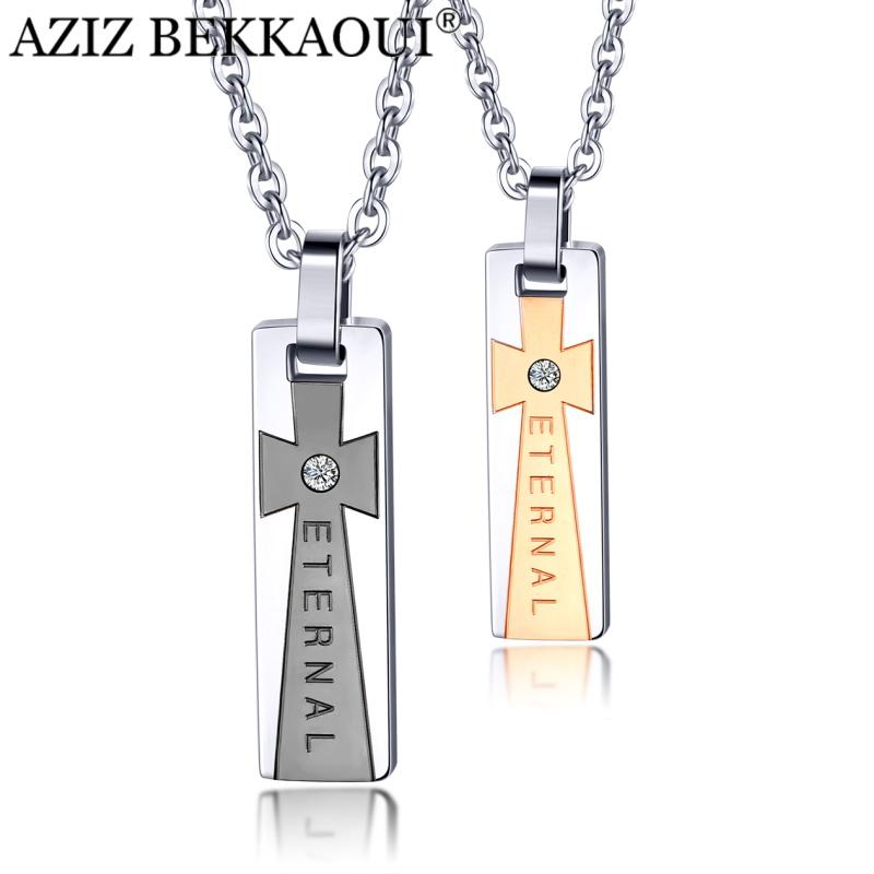

AZIZ BEKKAOUI Eternal Love Stainless Steel Couple Necklace Cross Pendant Can Engrave Name For Couple Women Men Jewelry Gift