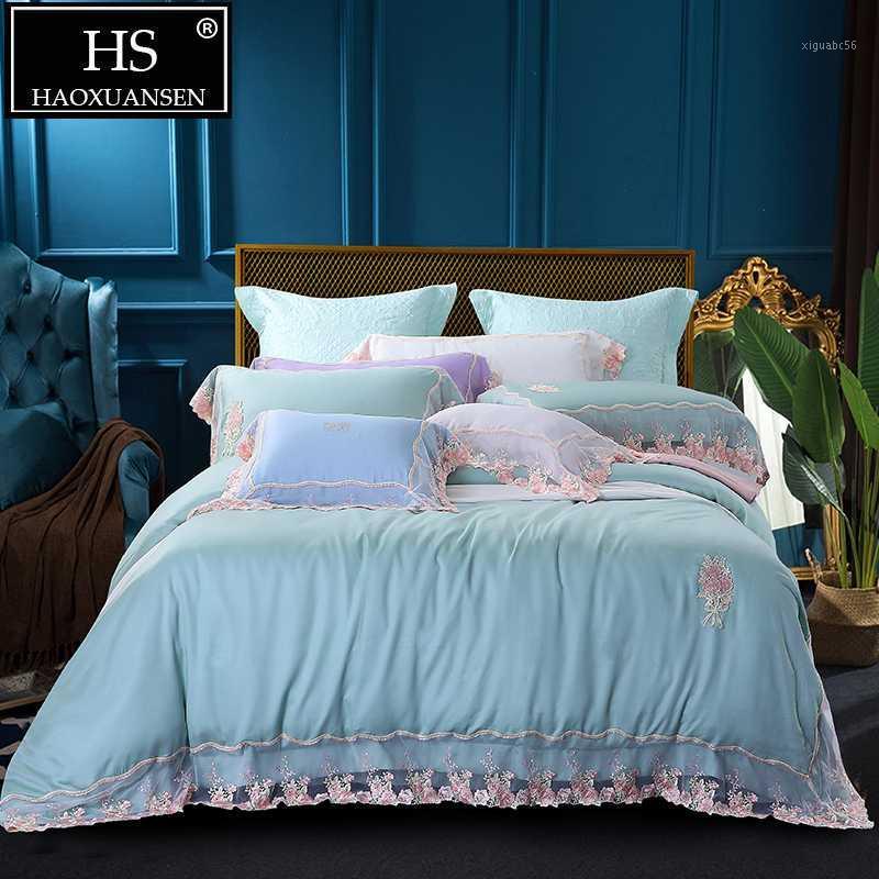 

Organic Natural Silky Soft 100% Tencel Lyocell Bedding Sets Green Princess Lace 4 Piece Bed Linens 650 Thread Count Sheets1