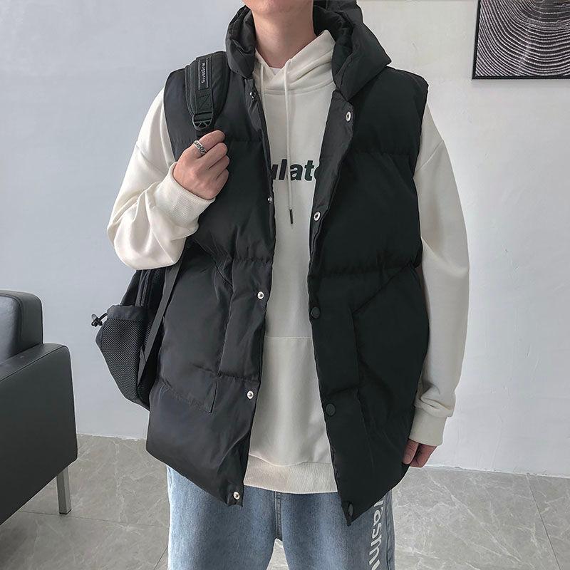 

Down Vest Men' Warm Fashion Casual Hooded Vest Coat Men Streetwear Loose Winter Solid Color Thick Jacket Mens -2XL, Black