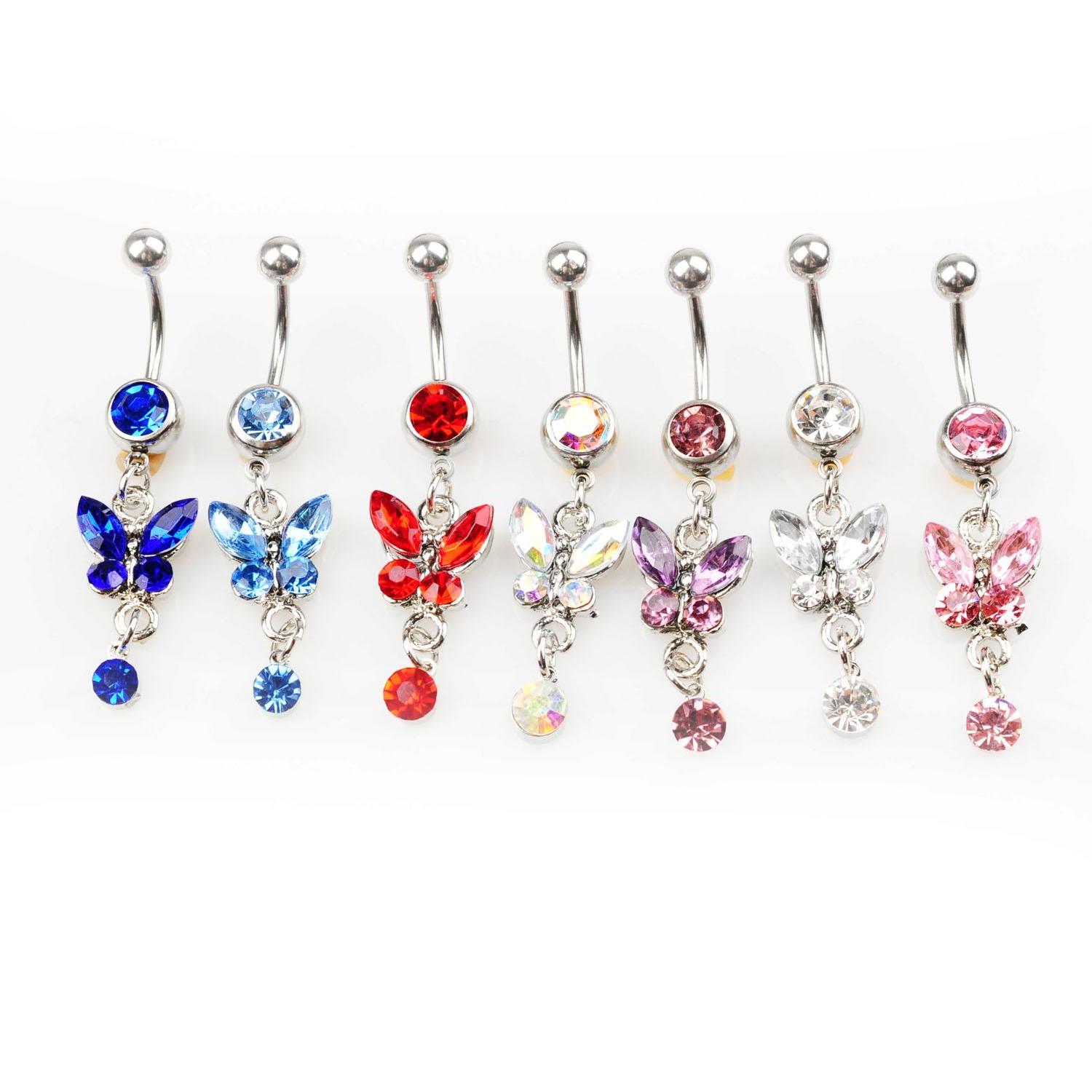 

D0347( 6 Colors ) Mix Colors Belly Button Navel Rings Body Piercing Jewelry Dangle Accessories Fashion Charm Butterfly 20Pcs/Lot Jnxp5