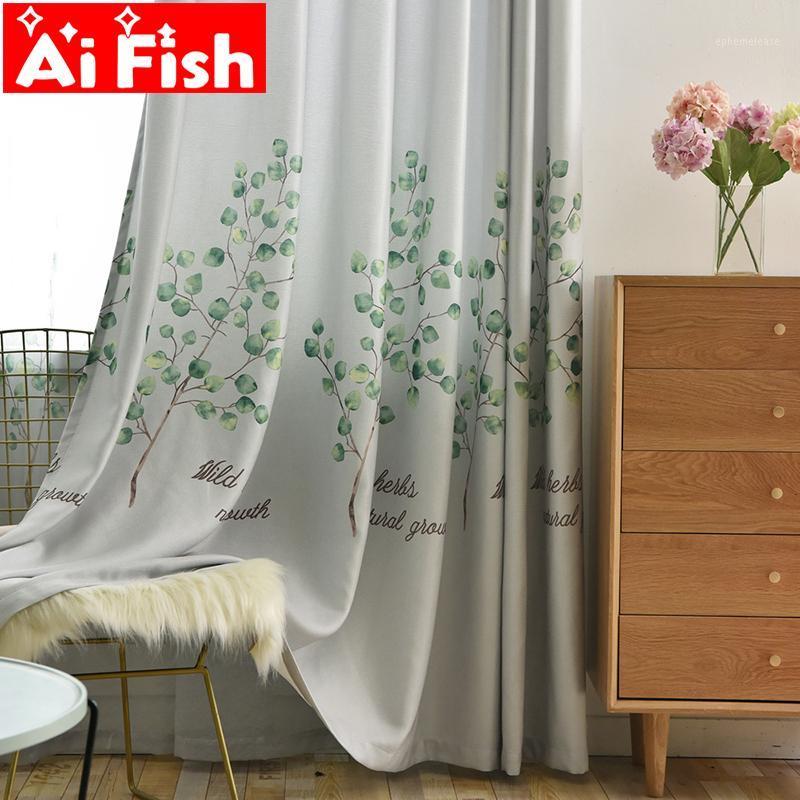 

Literary Pastoral Fresh Green Ginkgo Tree Print Curtains For Bedroom Window Treatment Sheer Blinds Finished Drapes wp286-41, Tulle curtain