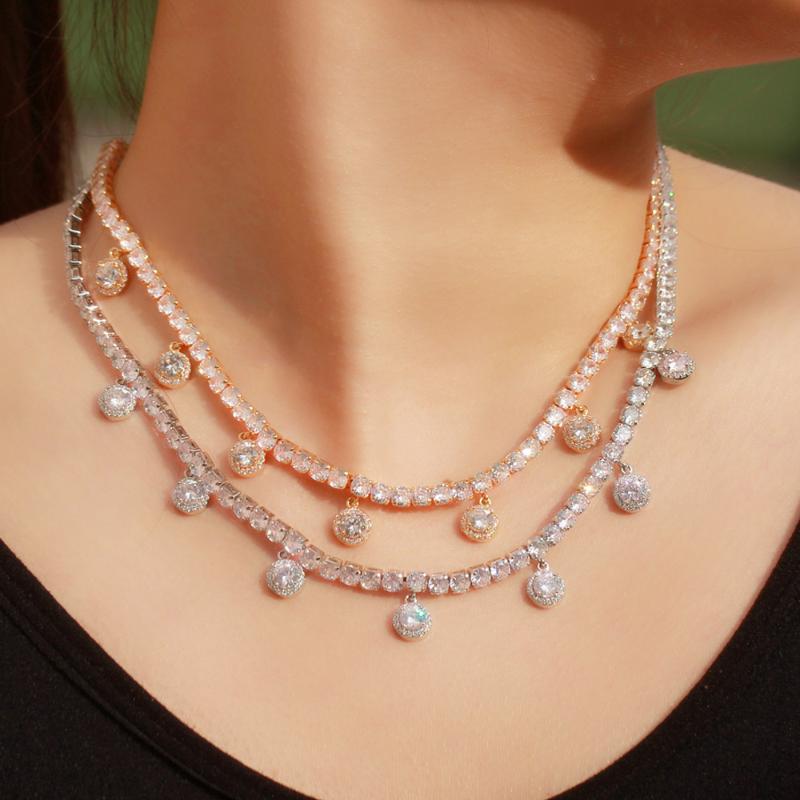 

CWWZircons Brand Fashion Jewelry 585 Gold Color Round Tennis Chain Cubic Zirconia Choker Necklace for Women Party Costume CP075