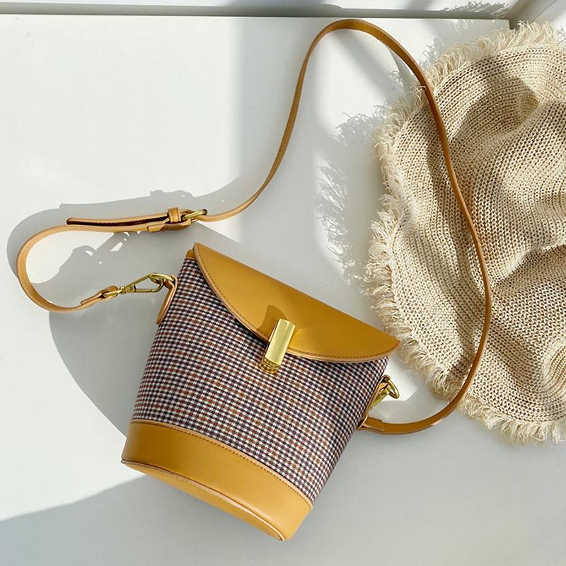 

Plaid Hit Color Ladies Small Square Bag Retro Female Handbag Niche Design Woman Shoulder Bag PU Leather Messenger and Purses, Black