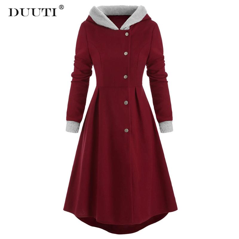 

DUUTI Women Hooded Windbreaker Jacket Plus Size Solid Color Retro Spring Autumn Warm Casual Single Breasted Long Sleeve Coat D25, Black