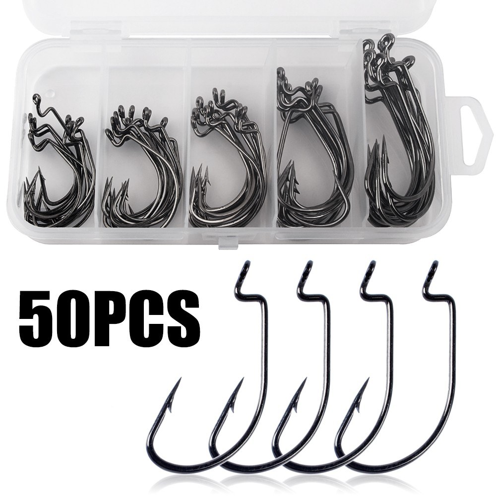

50pcs Fishing Hooks Worm Soft Bait Fish Hooks with Plastic Box Y12579