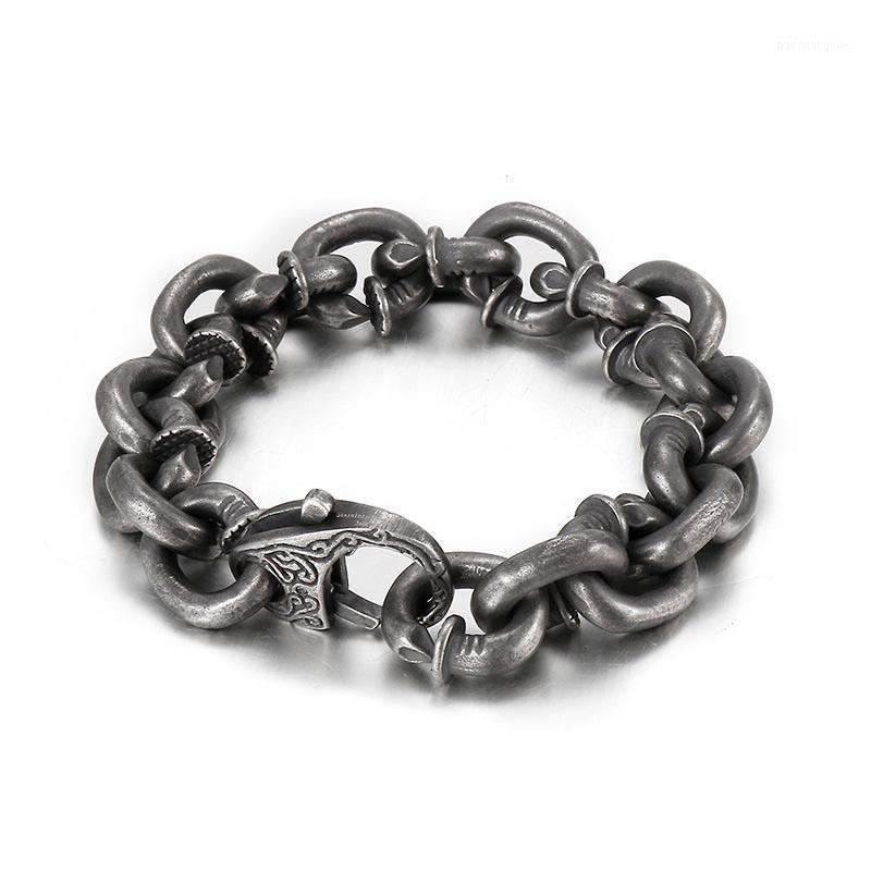 

Link, Chain Retro Men 316L Stainless Steel Bracelets Hip Hop Mens Jewelry Carving Clap Box Knit Fashion Punk Link Brace Lace, Black