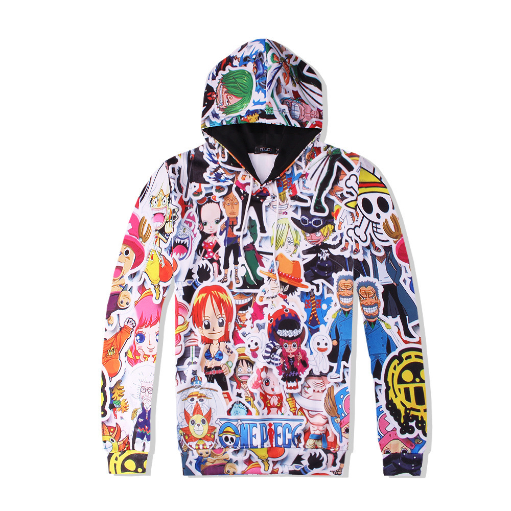 

BT 8022 European and American trendy men's hooded sweater printed cartoon one piece pattern baseball sportswear couple clothing, Multicolour