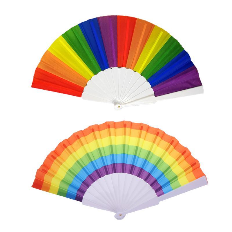 

2pcs 23cm Rainbow Folding Fan Rainbow Fan Folding Handheld For Party Home Decorative Fans