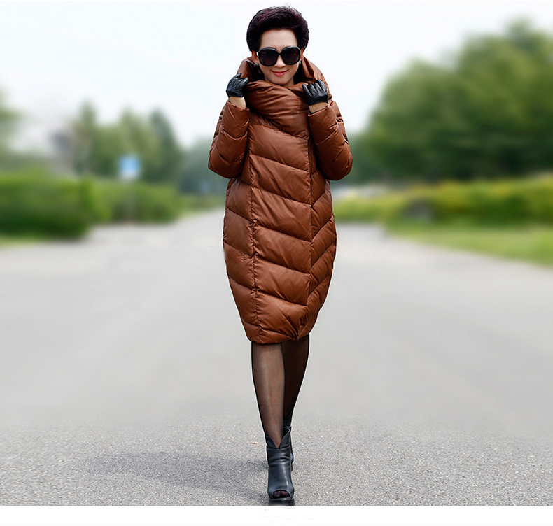 

new winter long section of loose hooded down jacket plus fertilizer to solid color fashion female coat white duck down 201103, Camel