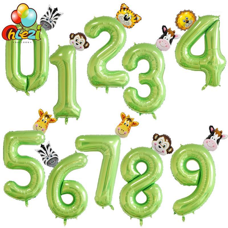 

40 inch Fruit green Number foil Balloons animal Balloon Monkey giraffe zebra figure 1 2 3 year kid boy girl Birthday Party decor1