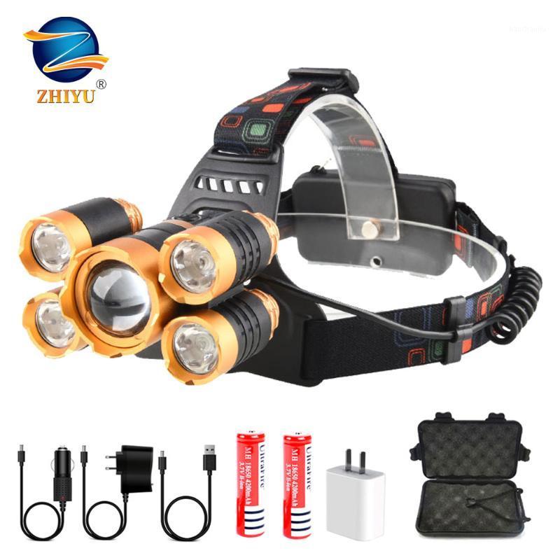 

ZHIYU T6 LED Headlamps Ultra Bright 4 Switch Modes Strobe Light Head Band Lights Rechargeable Zoomable Camping 2 18650 Headlight1