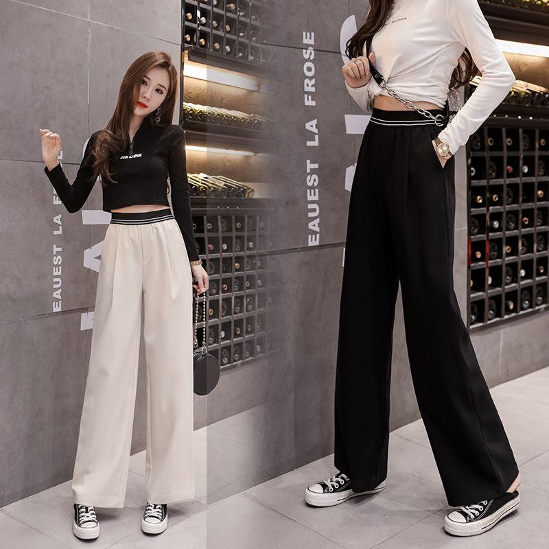 

2021 New Spring Autumn Women Personality Elastic High Waist Patchwork Trousers Female Fashion Wide Leg Loose Pleated Pants O208, Black
