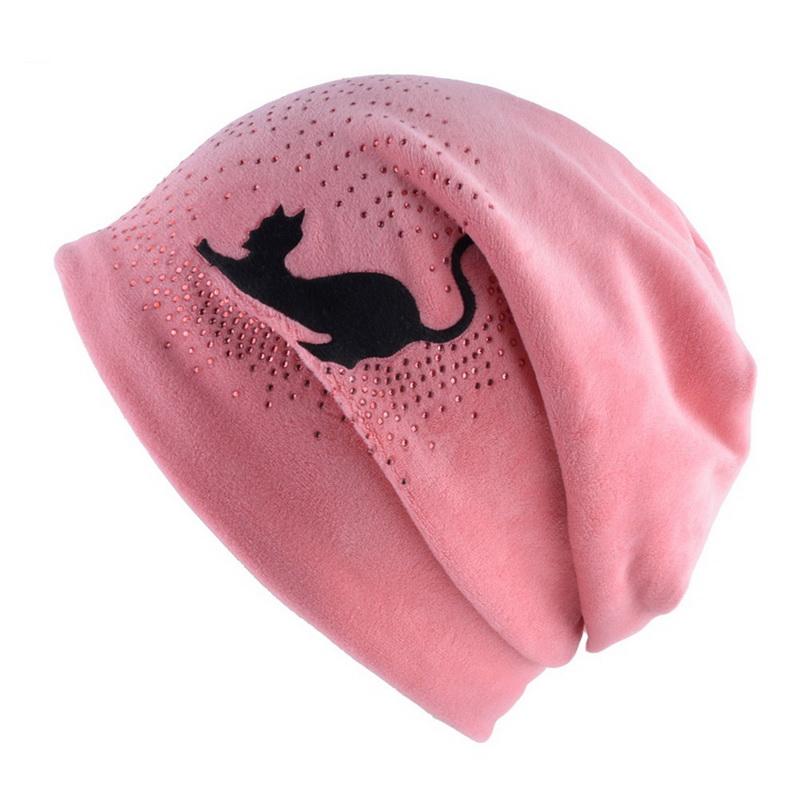 

NUZADA New Hats Women Autumn Winter Hat Cute Kitty Children Beanies Hat For girl Skullies gorras Bonnet Double Layer Fabric Caps, Red