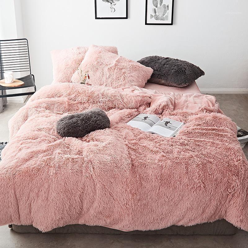 

Pink Blue White Gray Red Purple Green Winter Thick Fleece Bedding Set Mink Velvet Duvet Cover Bed Linen Fitted Sheet Pillowcases1, 17