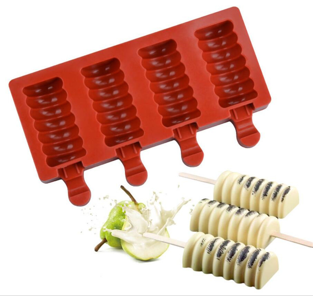 

4 Cell Silicone Frozen Ice Cream Mold Juice Popsicle Maker Children Pop Mould Silicone Lolly Tray Molds Cake decorating Baking
