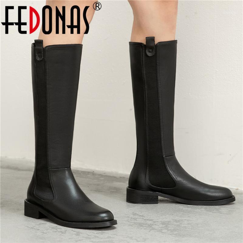 

FEDONAS Vintage Tight High Boots 2020 Autumn Winter Shoes Woman Heels Side Zipper Working Basic Thick Heels Knee High Boots1, Brownr