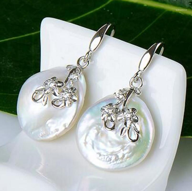 

Free Shipping charming 15-20mm south sea white / Pink baroque pearl earring1