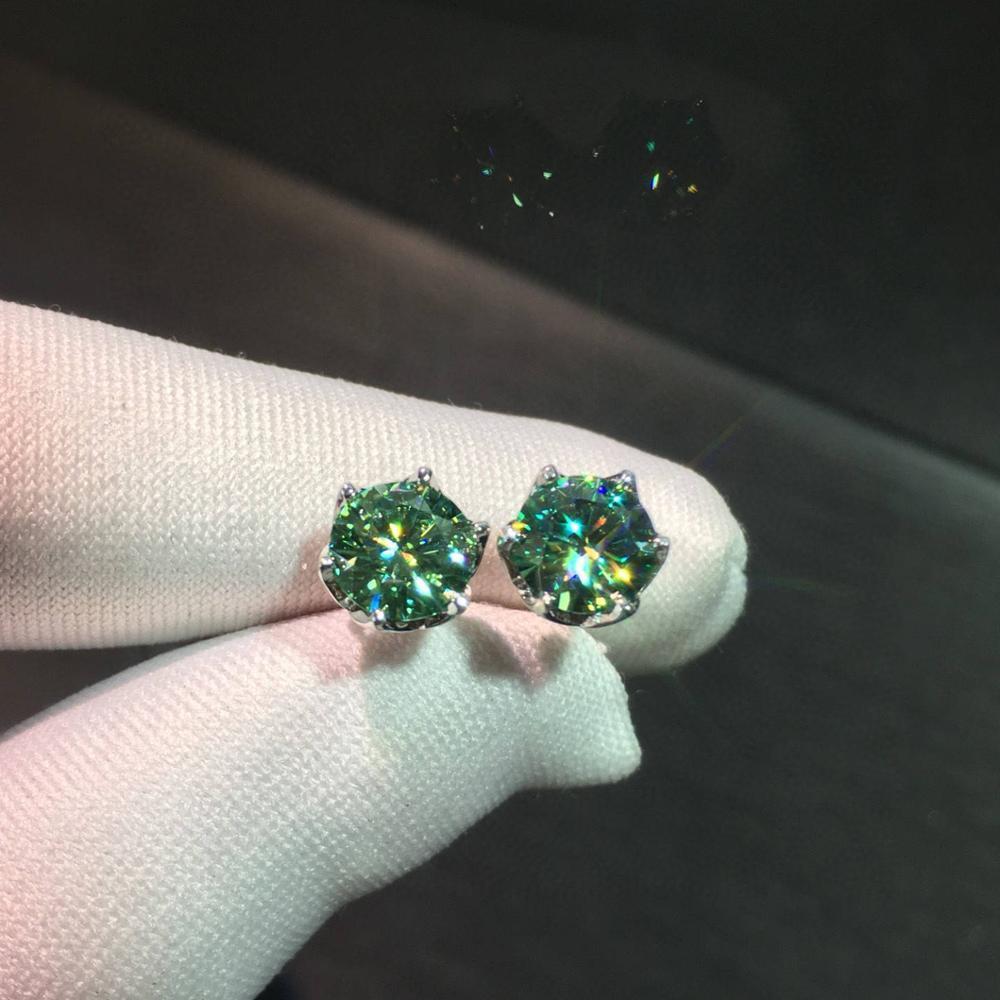 

New Arrival Brilliant Cut 0. 5 ct D Color Green Moissanite Earrings Diamond Test Past 925 Silver Gemstone Stud Earrings LJ201013, Golden