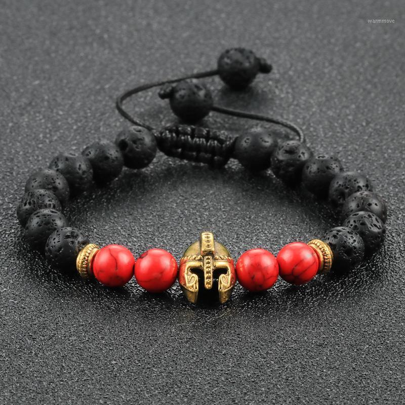 

Charm Roman Knight Spartan Warrior Gladiator Helmet Bracelet Men Stone Bead Bracelet Vintage Yoga Elastic Drop Shipping1