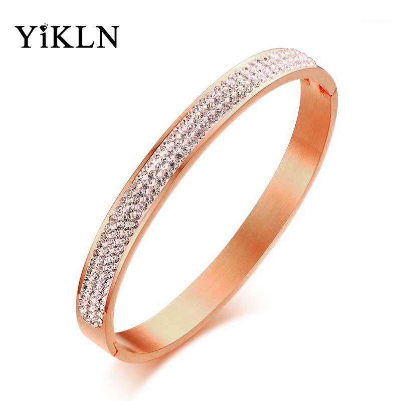 

YiKLN Trendy Titanium Stainless Steel Pave Setting Rhinestone Bangles For Women Sparkling Charm Jewelry YB180961