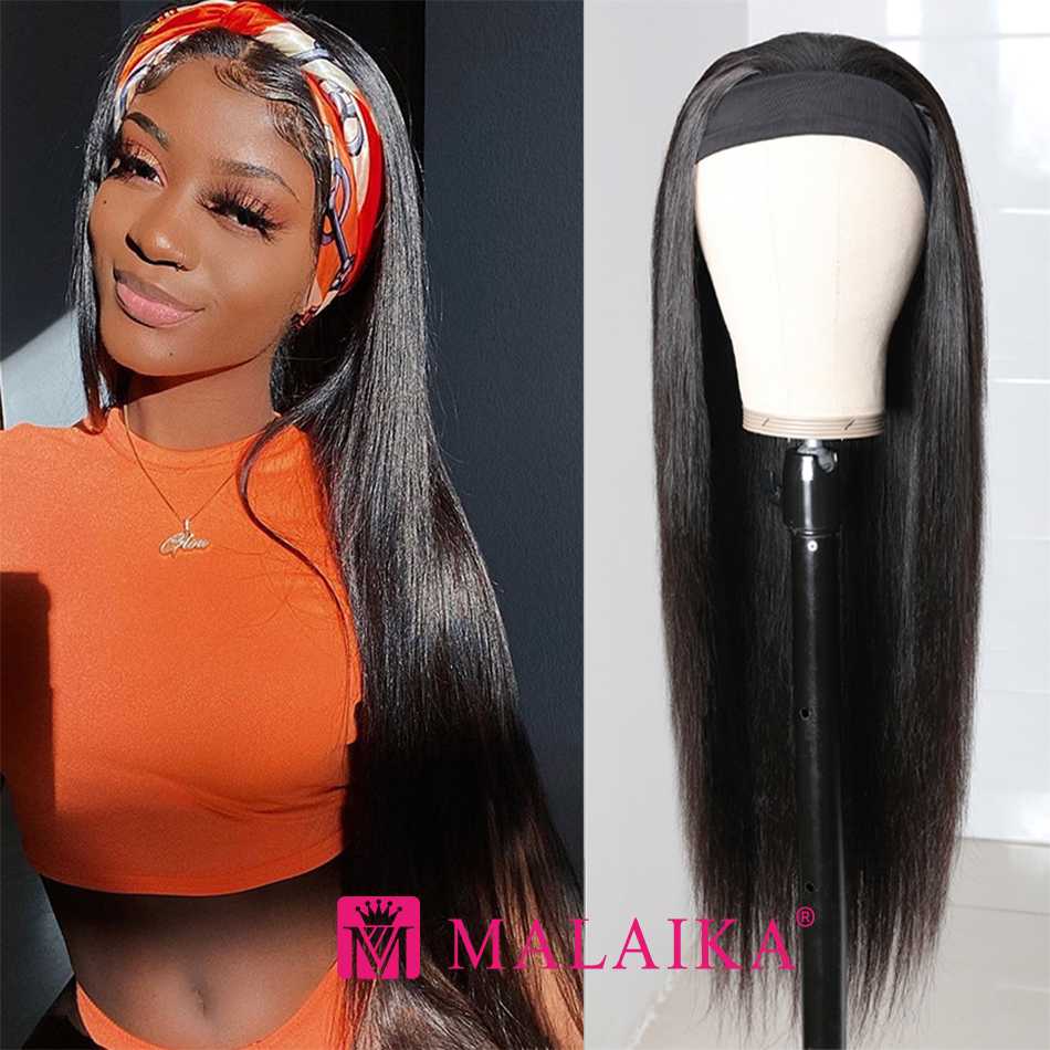 

Malaika Headband Wig Straight Human Hair Wigs Glueless Scarf Wig Brazilian Hair Lace Front Frontal Wigs For Black Women, As pic