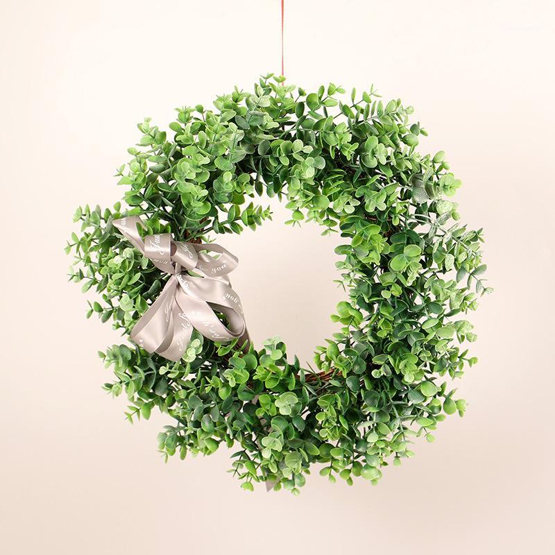 

Artificial Green Leaves Wreath - 40cm Front Door Wreath Eucalyptus Grass Boxwood For Wall Window Party Farmhouse Decor1