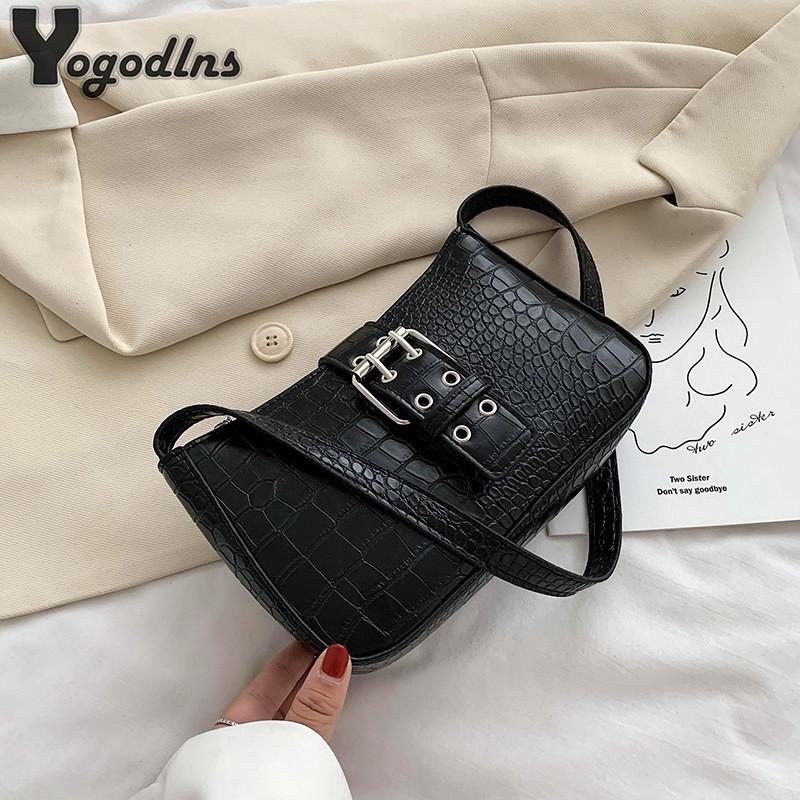 

Retro Crocodile Pattern Baguette Bags MINI PU Leather Shoulder Subaxillary Bag For Women Luxury Design Handbag Purse Bolsa Mujer, Purple