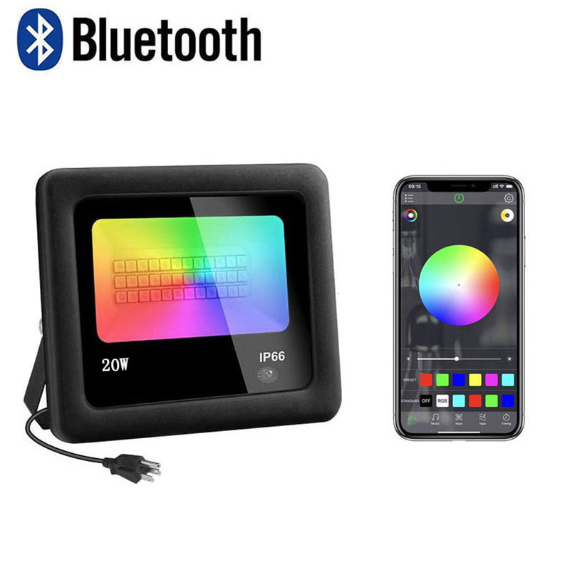 

2021 New 20w Rgb Led Flood Lights Outdoor Bluetooth Smart Floodlights 16 Million Colors 20 Modes for Landscape, Garden, Party Puqu