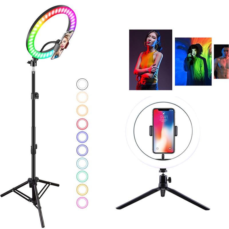 

33cm RGB LED Ring Light With Tripod Selfie Colorful Photography Lighting for Studio Vlogging YouTube Short Video Live