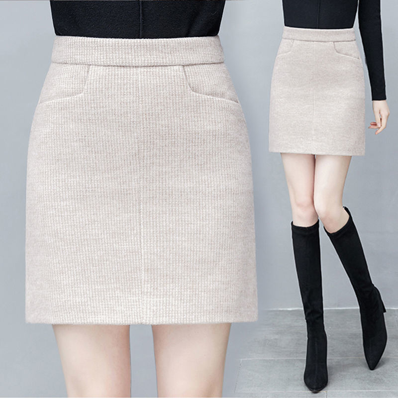 

2021 New fashion a-line chess miniskirt high-waisted winter woman's wool female pocket basic skirt short y377 ZQ7L, Heise