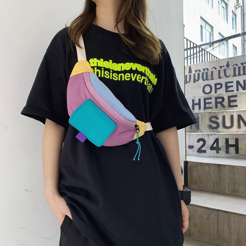 

2020 new women's diagonal bag Korean casual ladies chest bag fashion color matching ladies diagonal1, Black