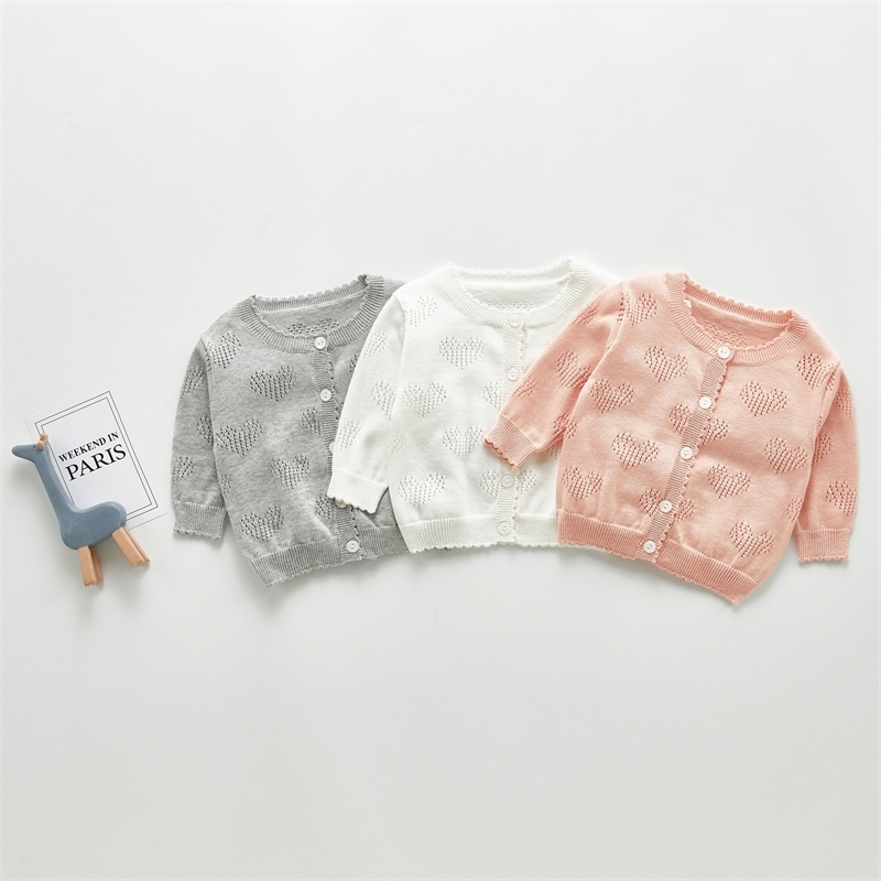 

FOCUSNORM 0-5Y Autumn Girls Sweater Coat Solid Flowers Long Sleeve Single Breasted Slim Coats 3 Colors 201106, White