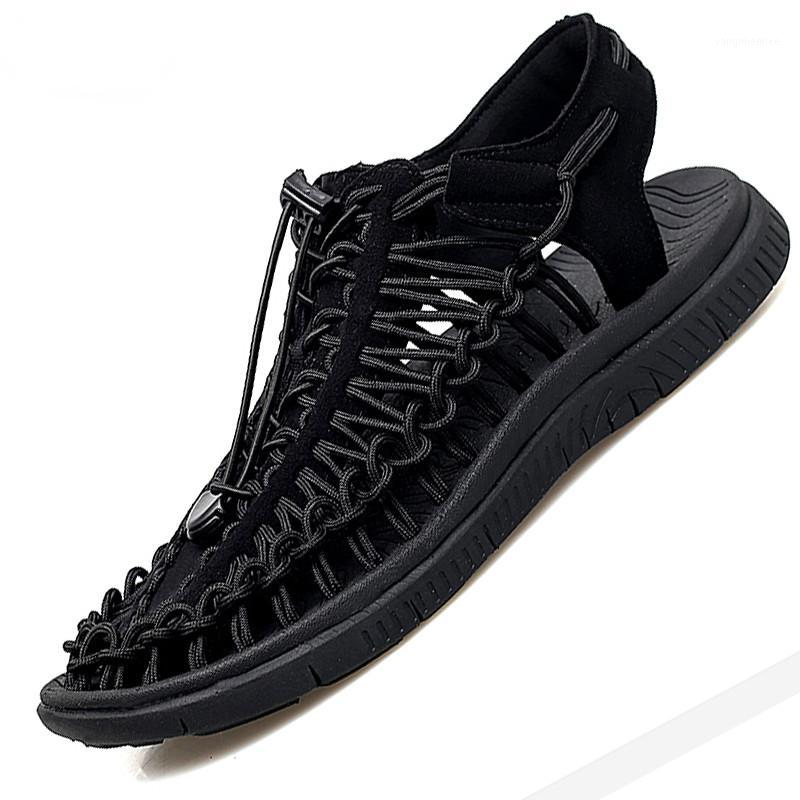 

Summer Men's Sandals Fashion Handmade Weaving Design Breathable Men's Sandals Beach Shoes Soft Bottom Non-slip Outdoor1, Black red