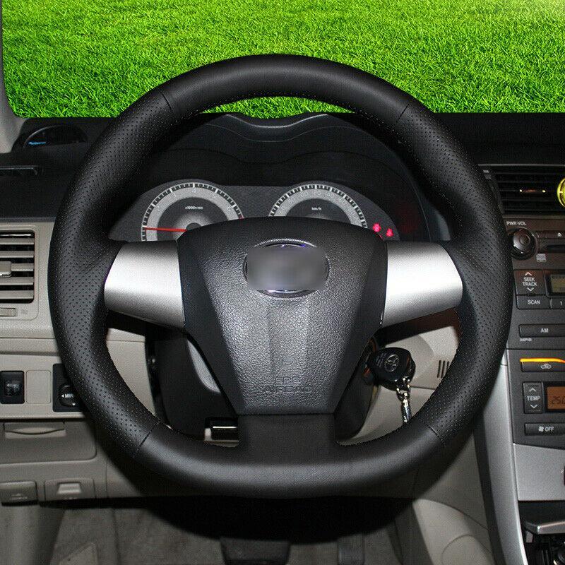 

For Toyota Corolla DIY Custom-made Hand-stitch Black leather Steering Wheel Covers anti-slip design all season car accessories