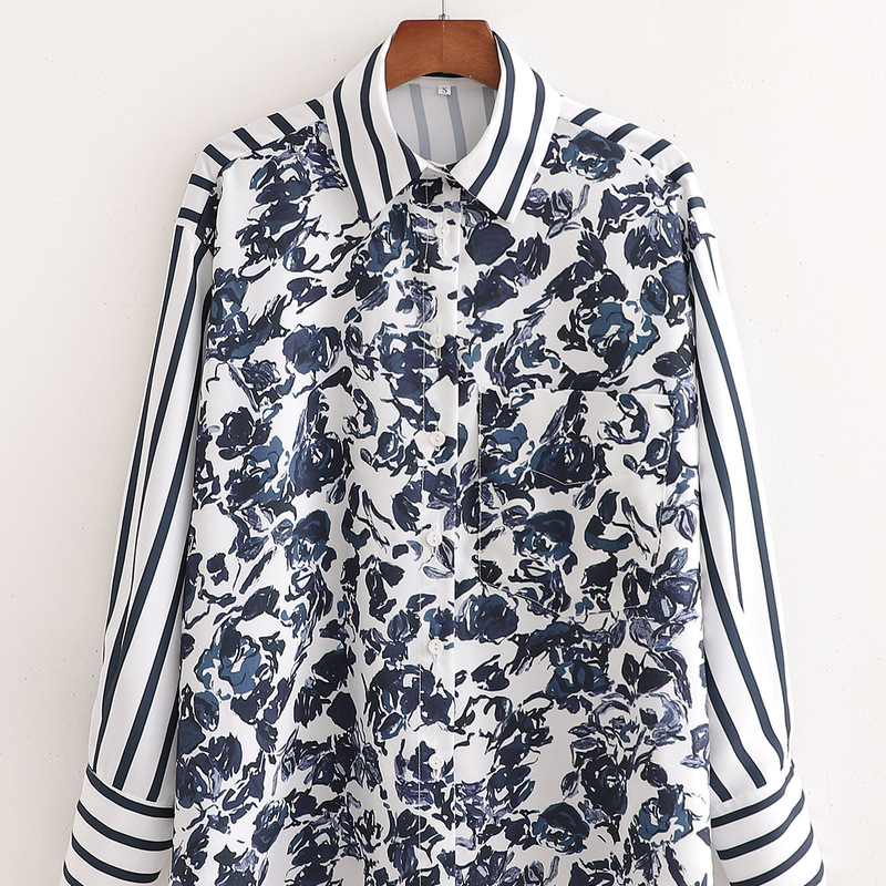 

2021 New Xd 3193 Fall Europe and the United States Women' Long Sleeve Printed Poplin Stitching Shirt Female Yrhr, See chart