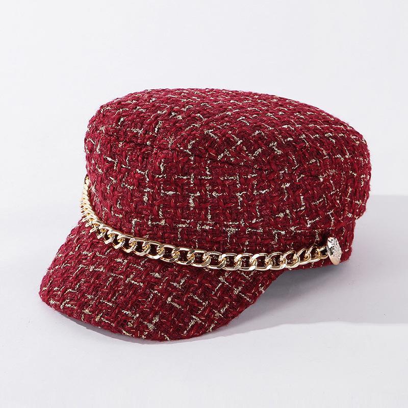 

Star Celebrity Inspired Airport Show Graceful Flat-Top Plaid Navy Hat British Retro Octagonal Hat Female All-match Newsboy1, Beige