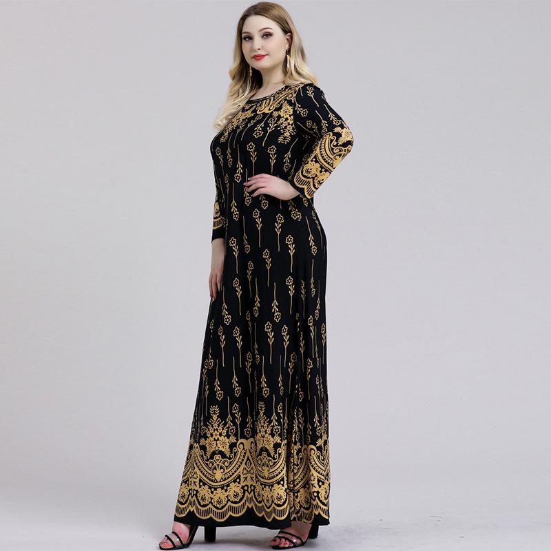 

Plus Size Maxi Dress Women Muslim X-Long Sleeves O Neck Islamic Clothes Turkey Arab Modest Wear Loose Causal Dress 5XL 6XL K369, Black