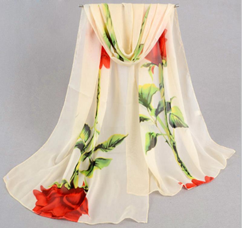 

women roses scarf spring print chiffon scarfs female fashion stylish patchwork polyester neckerchief scarves shawls