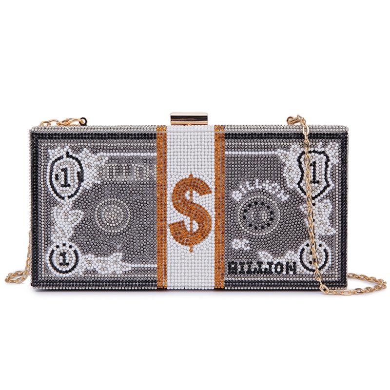

Money Clutch Rhinestone Purse Stack of Cash Evening Handbags Shoulder Wedding Dinner Bag, Gray