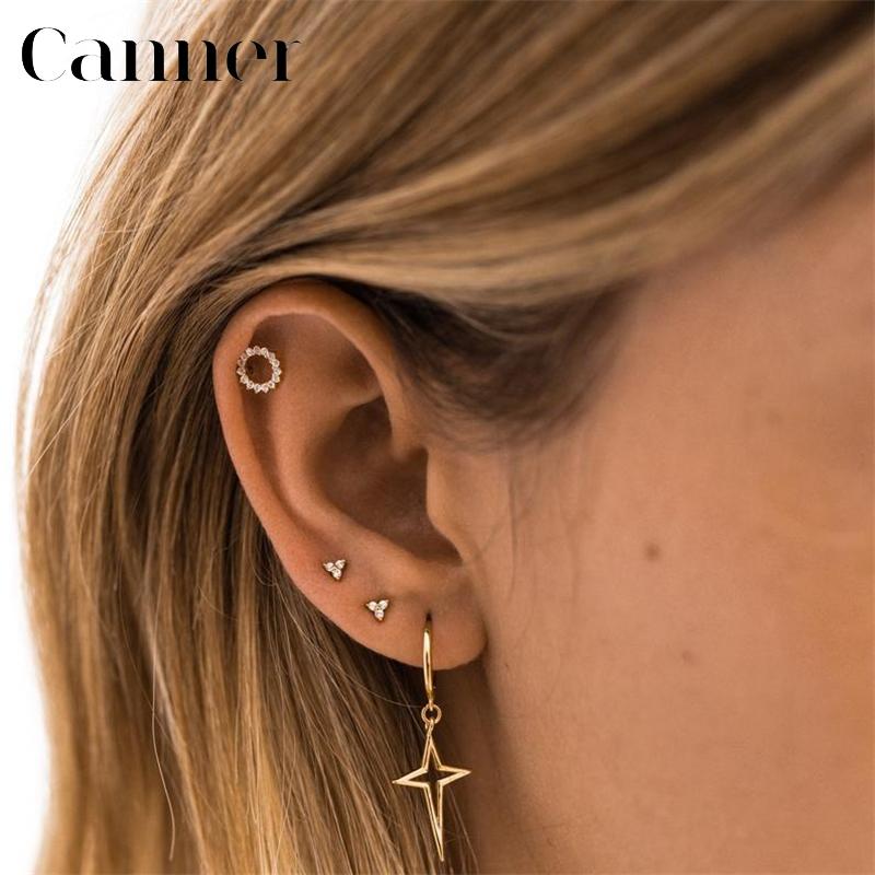 

Minimalist Geometric Cross Hoop Earrings star Silver Gold color Earrings Korean style 925 Sterling Silver Cross