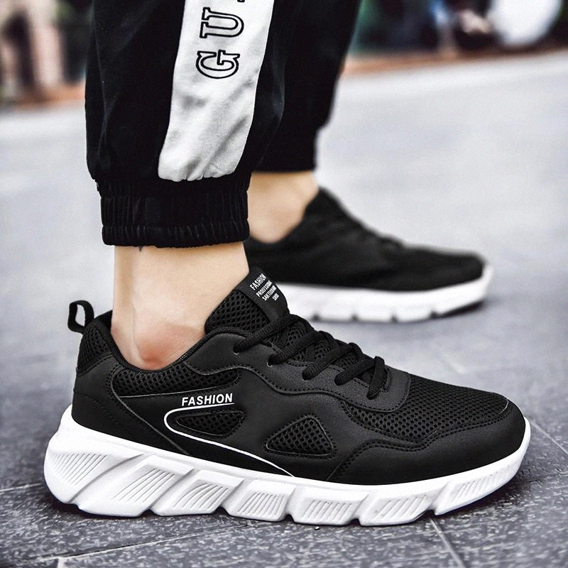 

Four Season Men Casual Shoes Design Air Mesh Solid Black Lace Up Mens Trainers Shoes Light Weight Brand Sneakers Men Sport Shoes #Ec4L