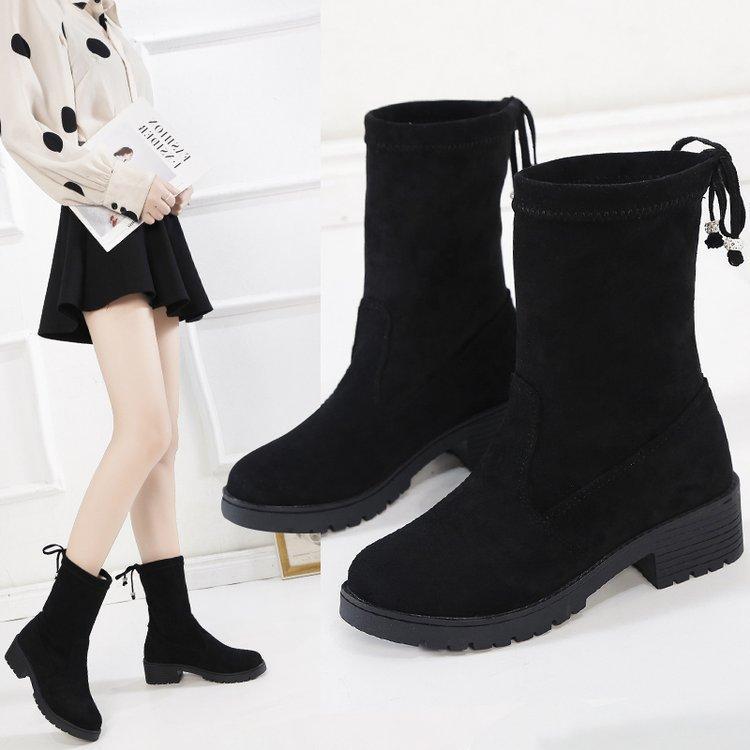 

2020 Fashion Women Boots Spring Winter Ankle Boots Heels Quality Suede Long Comfort Square Botines Mujer Thigh High1, Black pu