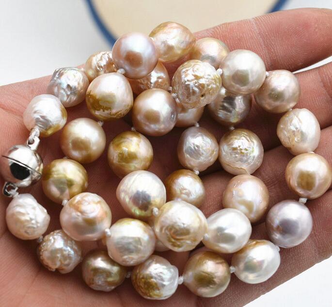 

BAROQUE LUSTER NATURAL PEARL NECKLACE 18"Magnet CLASP 10-12 MM 36