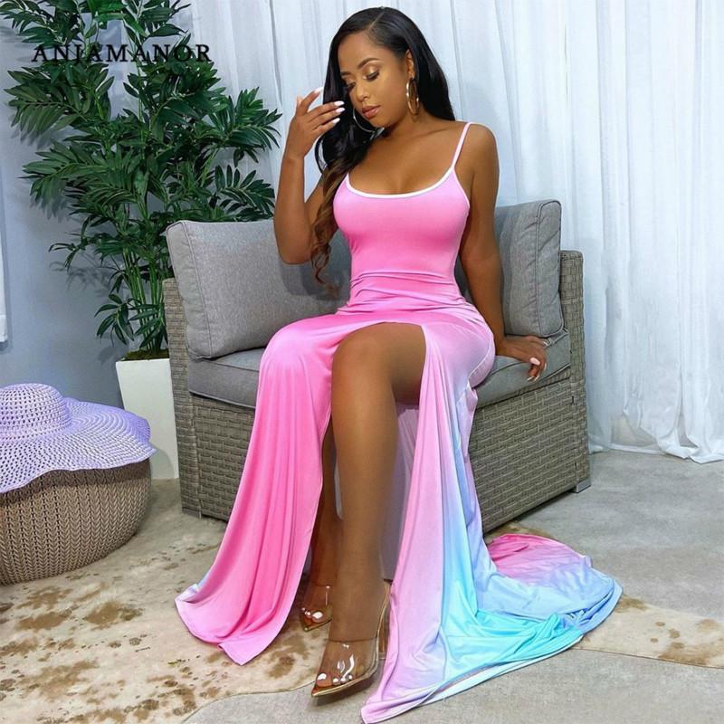 

Sexy Pink Gradient Print Long Mermaid Dresses for Women Party Club Slit Maxi Dress Plus Size Women Clothing D91-CI44