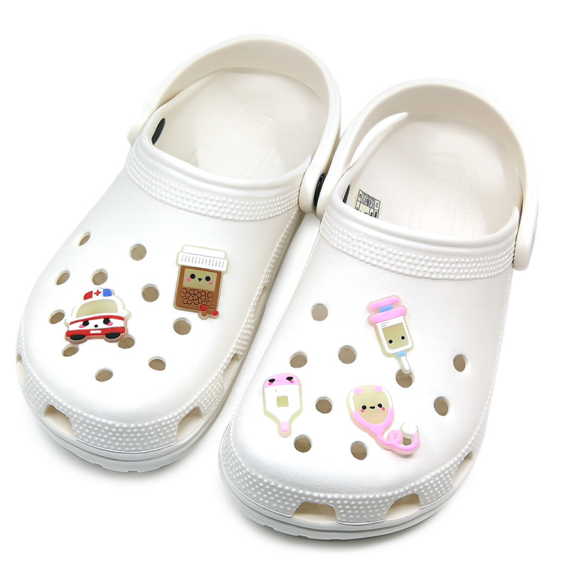 

20pcs+ custom medical supplies glow shoe charms jibitz for croc shoes wholesale Luminous clog glow charms in the dark, White;pink