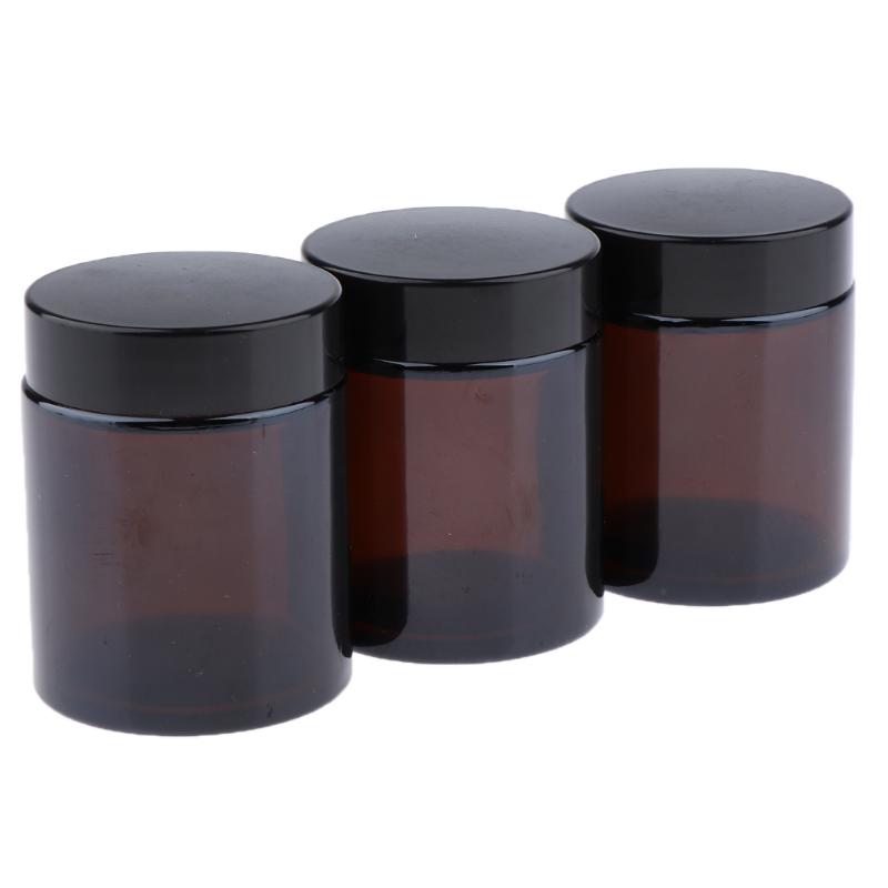 

3Pcs 100ml Empty Makeup Jar Pot Travel Face Cream Lotion Cosmetics Glass Containers Refillable Bottles - Dark Brown